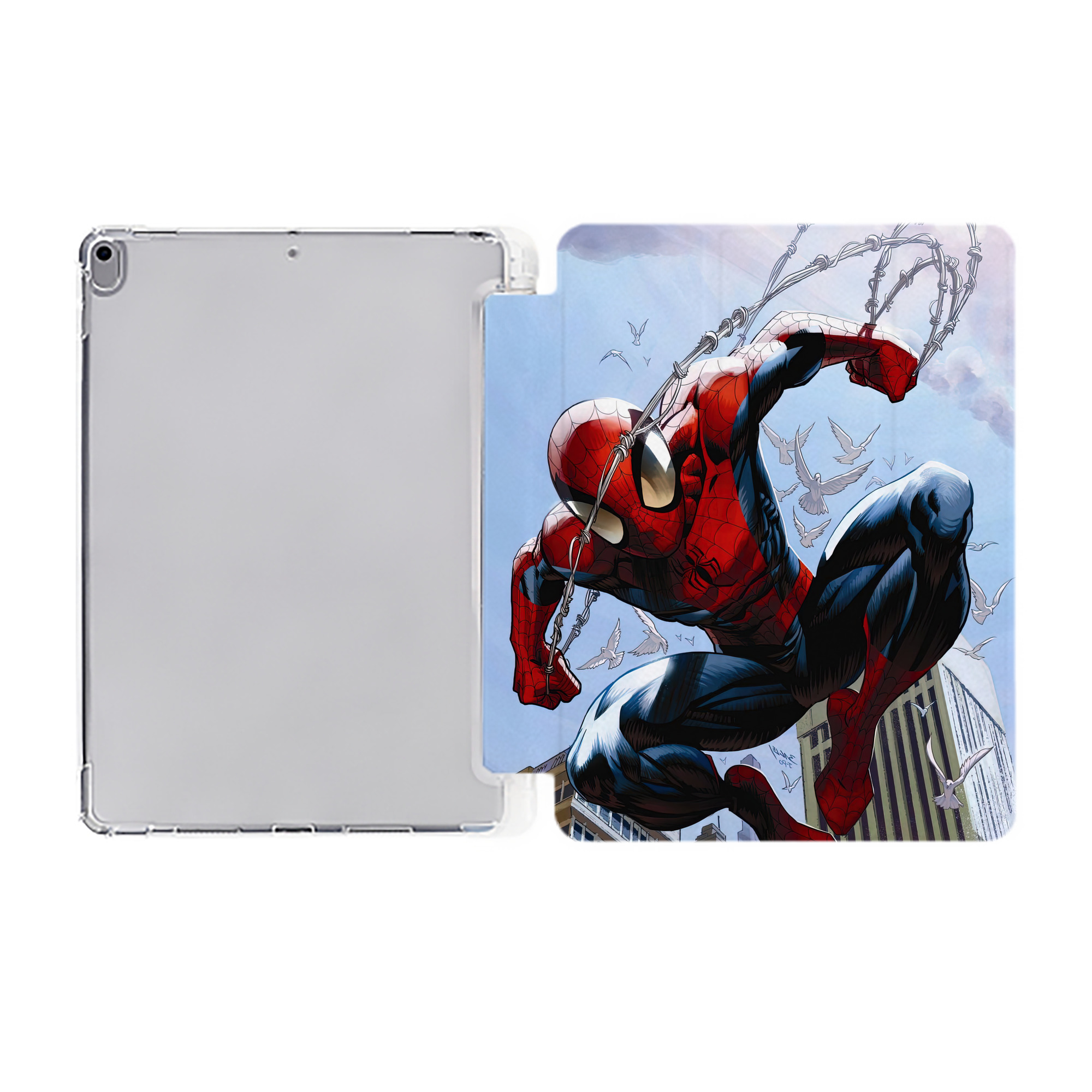 （画像用） Spider Man スパイダーマン IPad ケース ペン収納付き 三つ折りスタンド PUレザー×シリコン 対応機種9.5/10.5/10.9インチ
